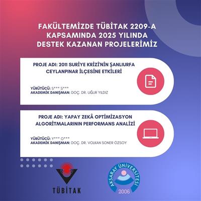 TÜBİTAK 2209-A Kapsamında Destek Alan Öğrencilerimiz